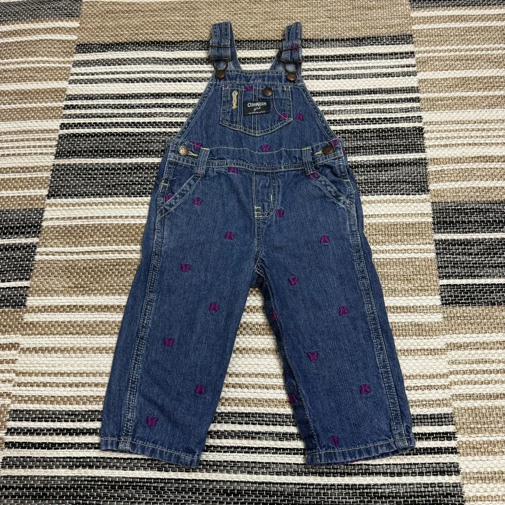 OshKosh B'gosh Overalls Girls‎ 12 Months Denim Embroidered Butterfly Toddler